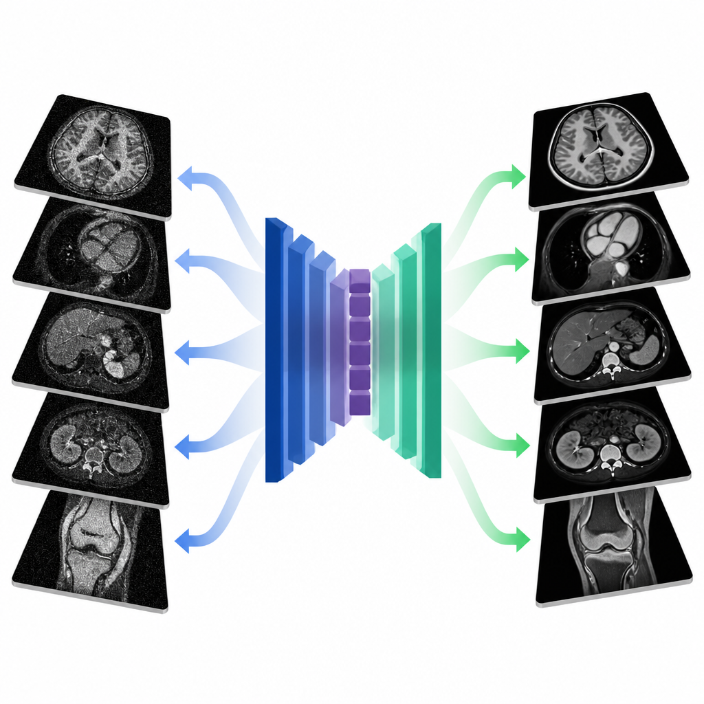 Figure 2. Fette MRI rumorose passano attraverso un processo di IA che rimuove il granulosità preservando le strutture anatomiche reali.