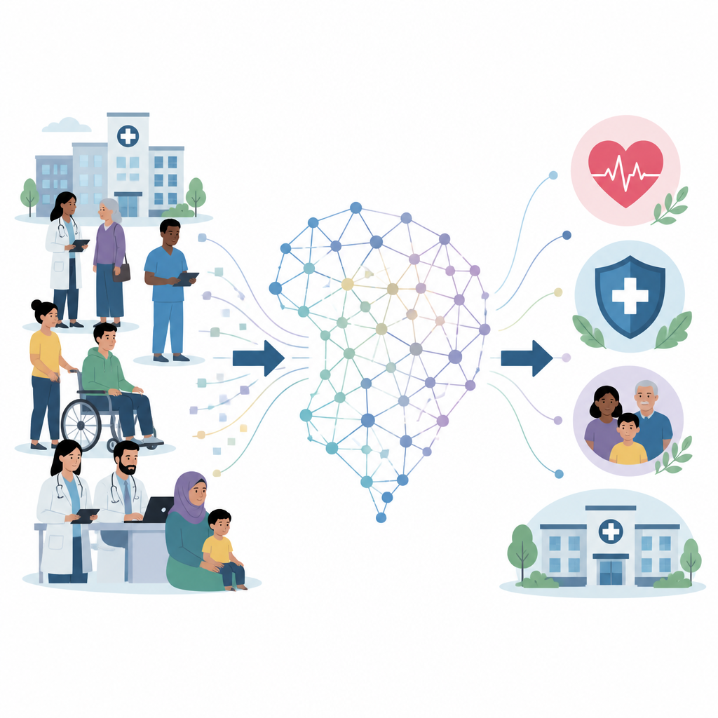 Figure 1. Come gli strumenti di IA, i medici e i pazienti si collegano tramite regole più intelligenti per fornire cure mediche più sicure.