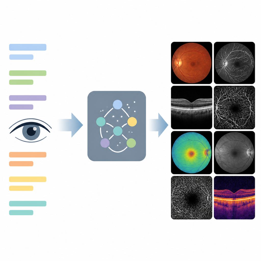 Figure 1. Metinle yönlendirilen sentetik göz görüntülerinin veriyi dengelemesi ve nadir retina hastalıklarının tespitine nasıl yardımcı olabileceği.