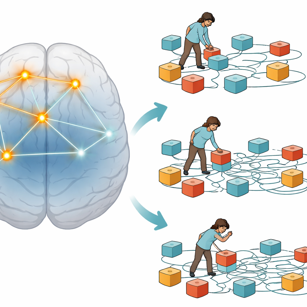 Figure 2. Weakened brain network links during face viewing relate to stepwise errors in a spatial memory search task.