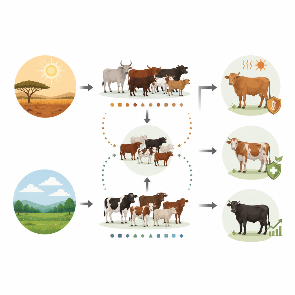 Figure 1. Come l’ascendenza mista africana ed europea nei bovini sostiene resilienza e produttività in climi in cambiamento.