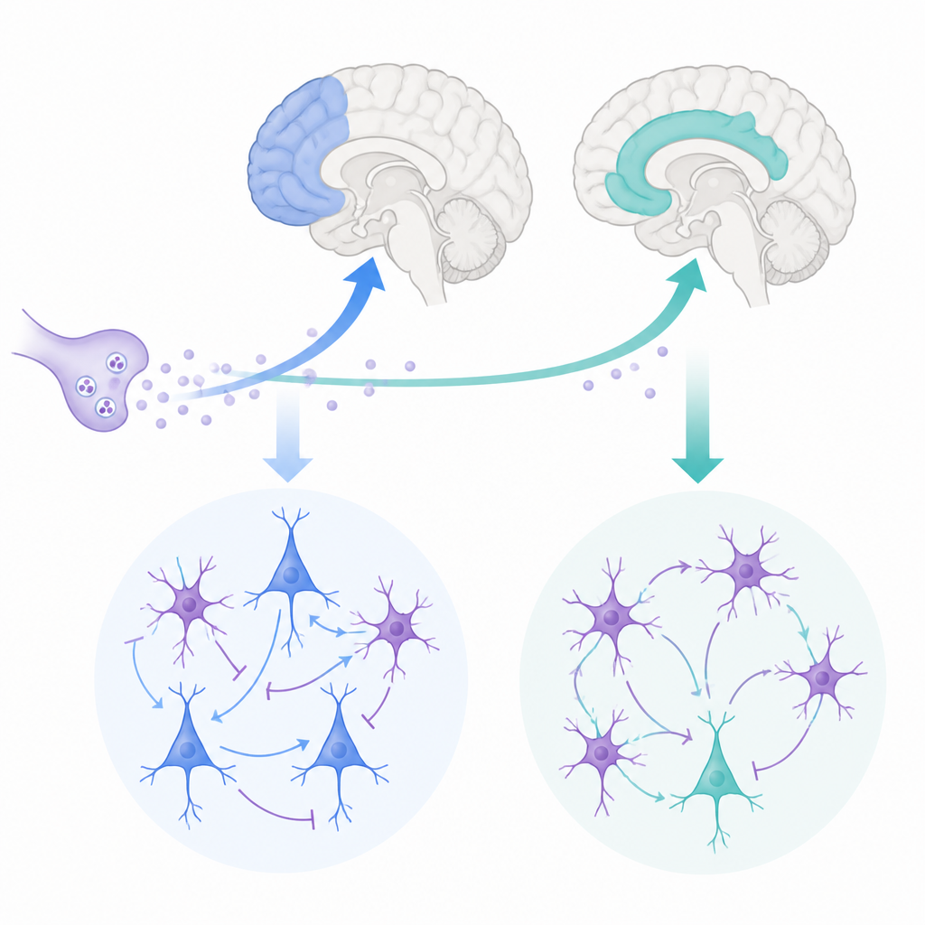 Figure 1. Come una sostanza cerebrale regola due regioni frontali per pensiero ed emozione