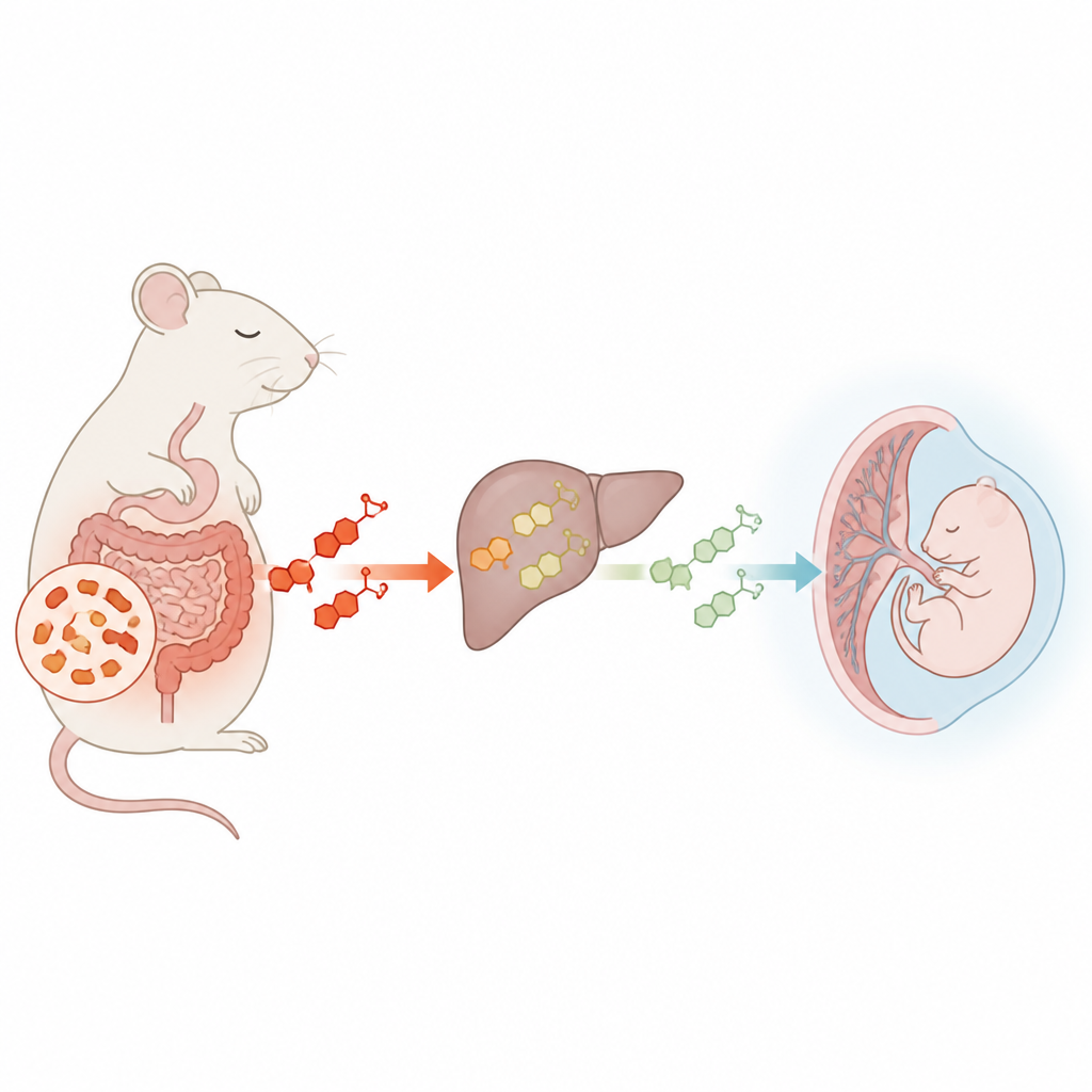 Figure 1. Cómo una bacteria intestinal beneficiosa modifica los compuestos biliares para proteger la placenta y el feto en la enfermedad hepática del embarazo.