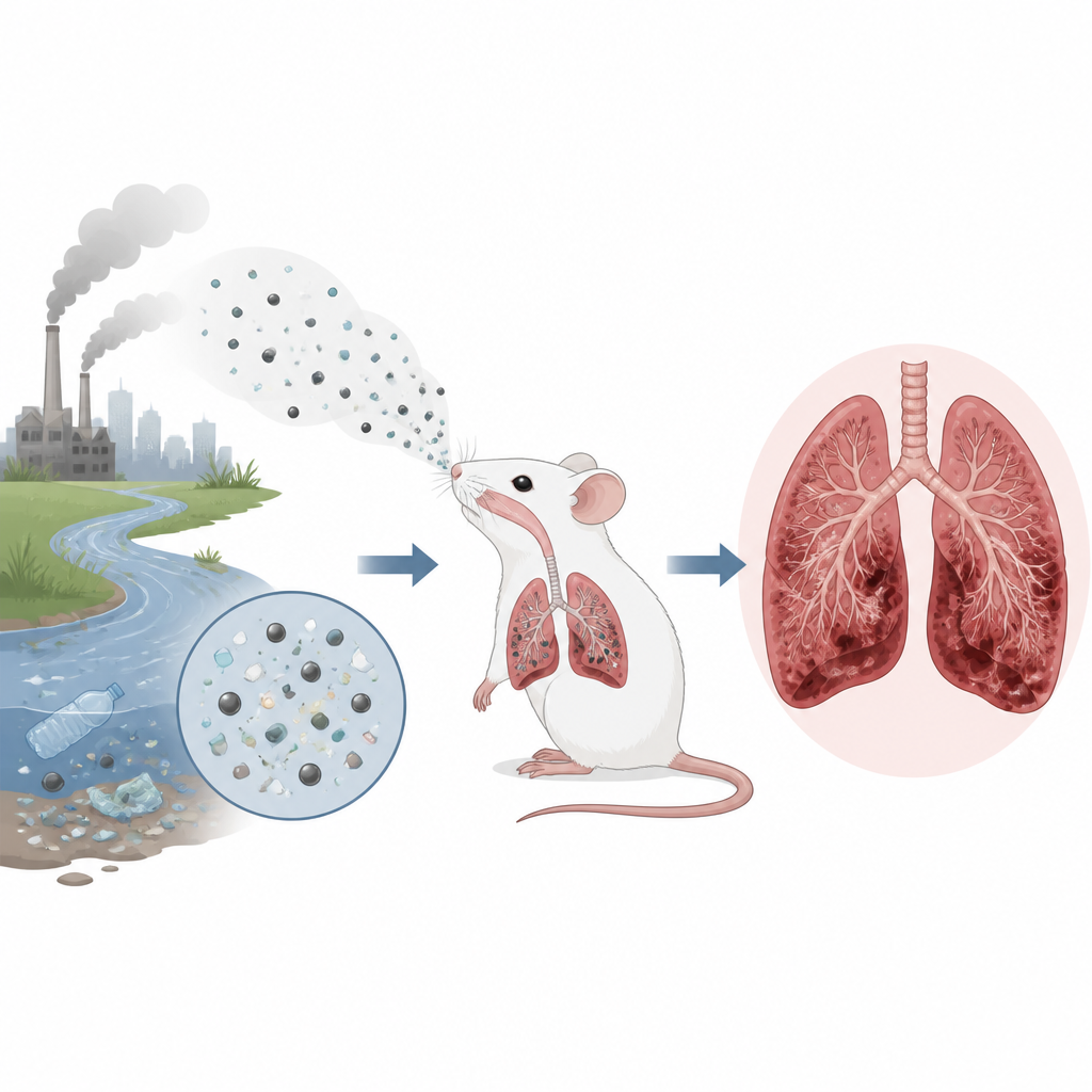 Figure 1. Come piccole plastiche aerodisperse e inquinanti della combustione danneggiano insieme i polmoni dei topi e portano a cicatrizzazione nel tempo.