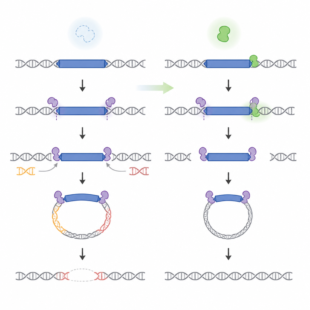 Figure 2. Как небольшой белок формирует точные разрезы ДНК, чтобы уменьшить непреднамеренное перемещение генов.