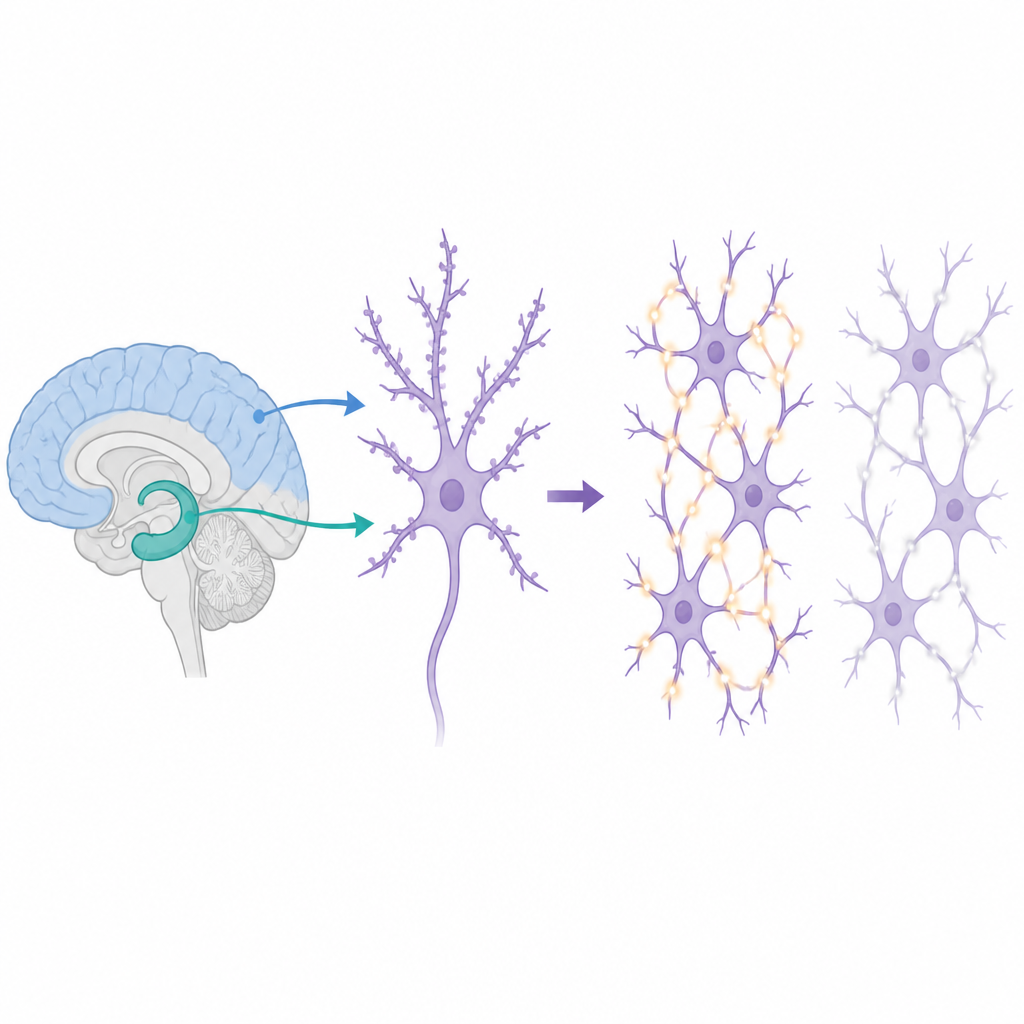 Figure 1. Come una proteina poco conosciuta del cervello può indebolire la comunicazione tra cellule nervose quando i suoi livelli aumentano troppo