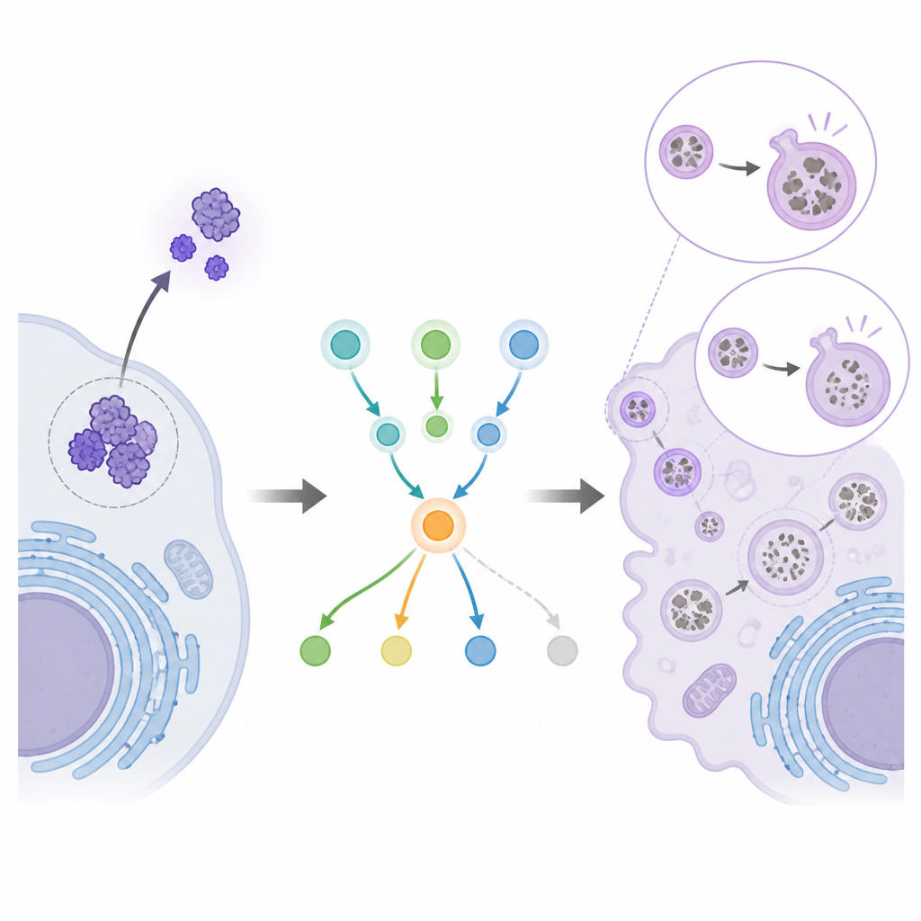 Figure 2. What happens inside immune cells when the Aimp1 helper is removed and cleanup pathways are rewired