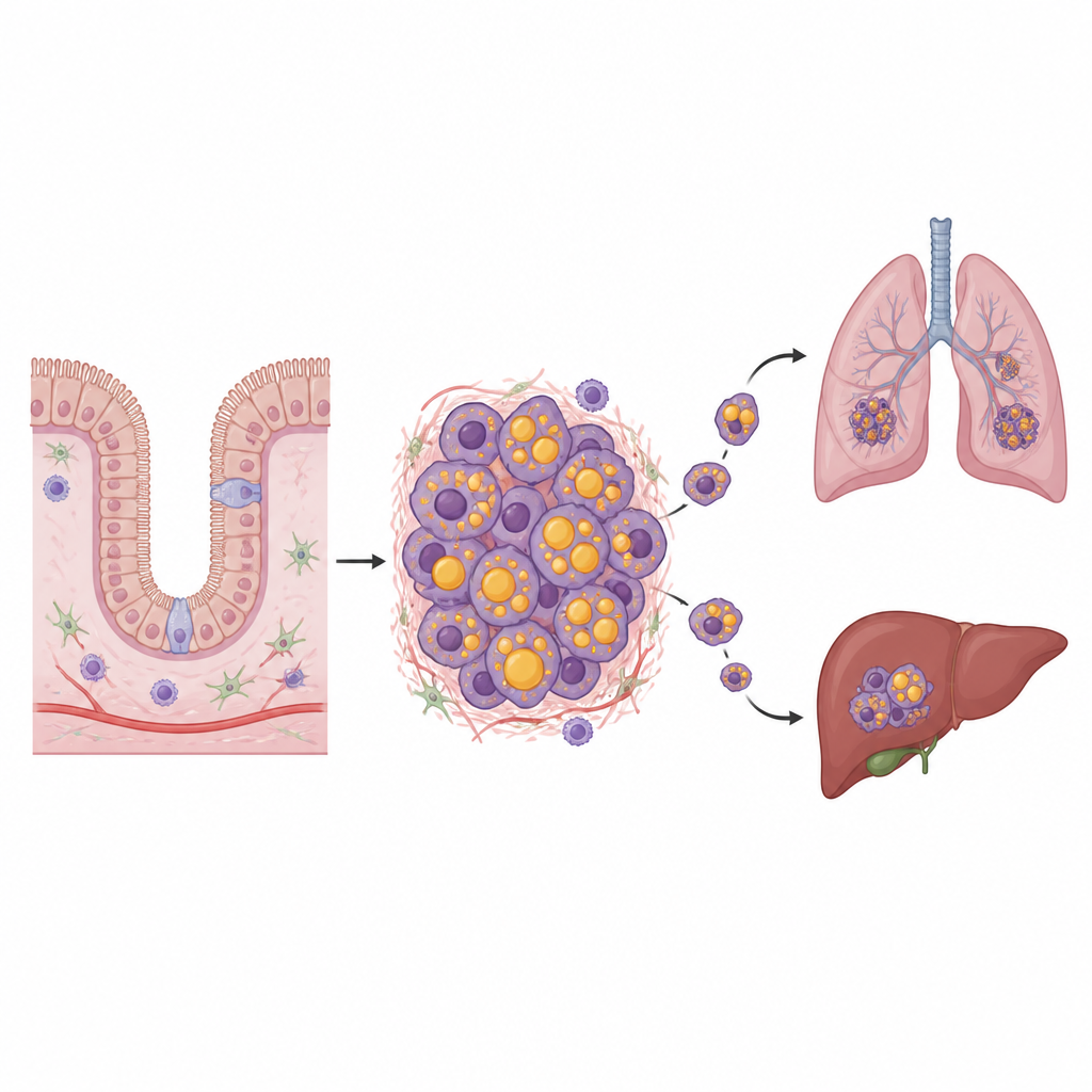 Figure 1. How fat-storing colon cancer cells grow and spread from the intestine to distant organs