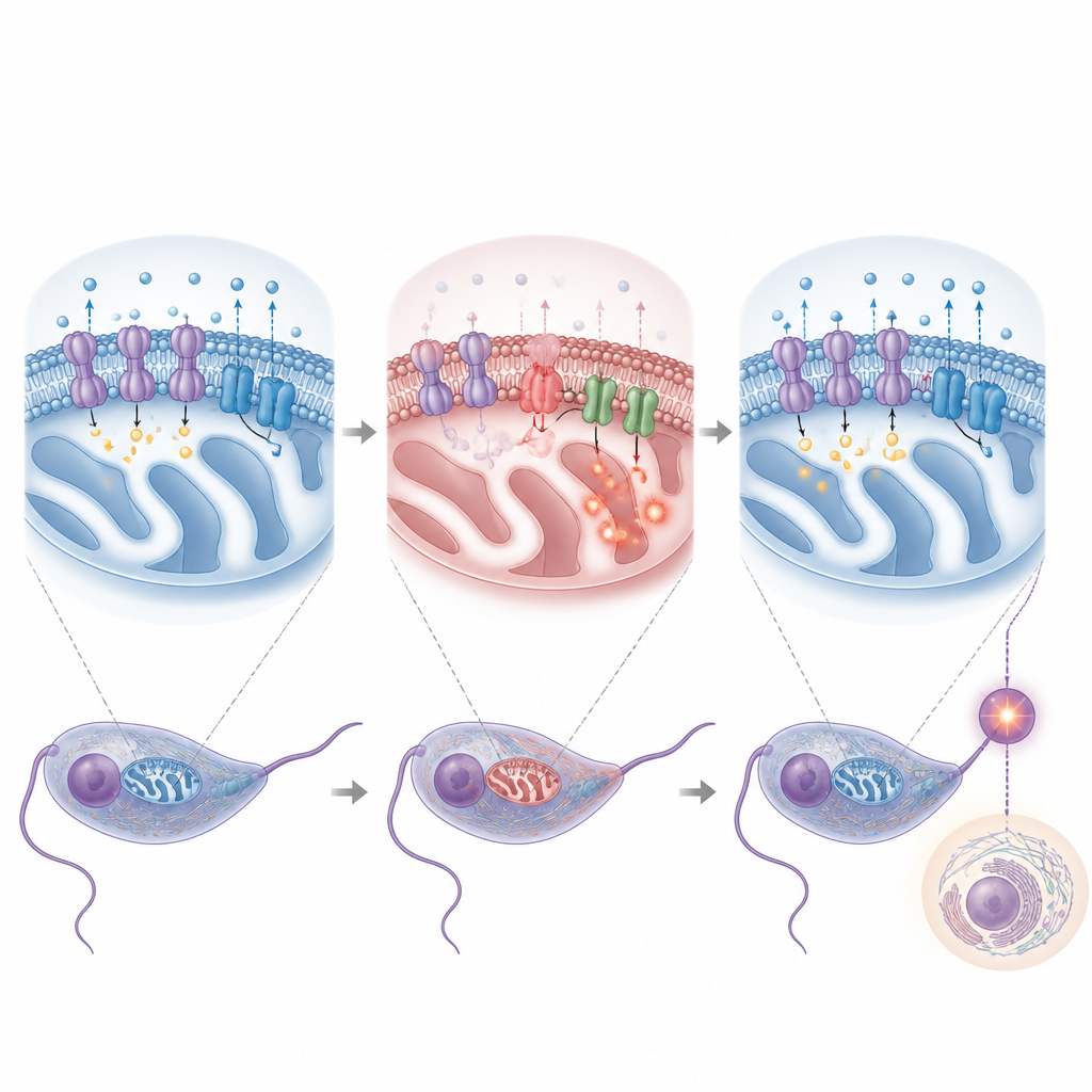 Figure 2. كيف تدفع التغيرات في تدفق الميتوكوندريا واستخدام ATP تحول الطفيلي خطوة بخطوة