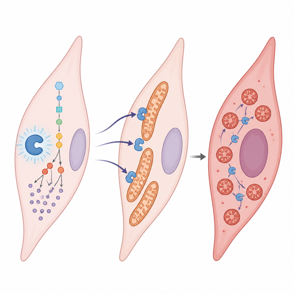 Figure 2. Как лактат‑меченый фермент привлекает белки к митохондриям, расщепляя их и стимулируя чрезмерный рост клеток сосудов.