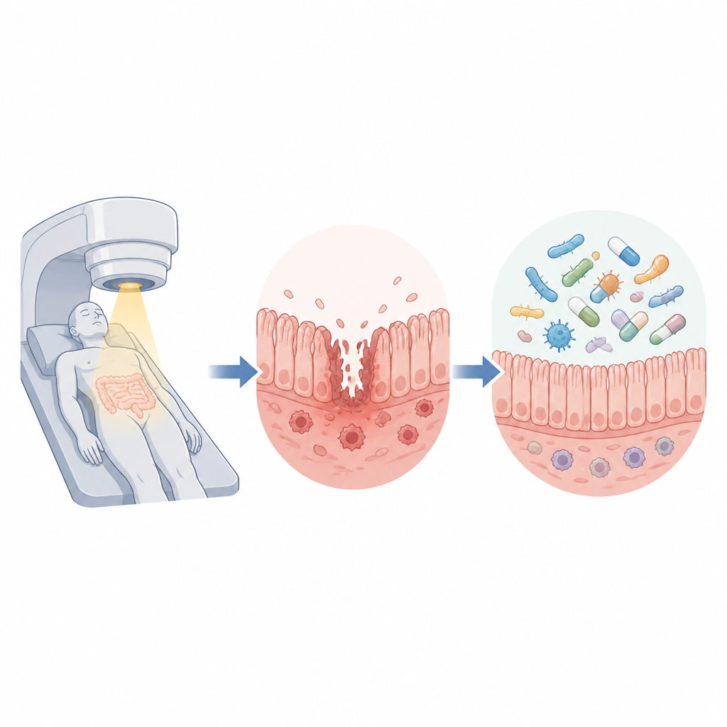 Figure 1. Radiation treatment can injure the gut, but changing gut microbes may help protect and heal the intestine.