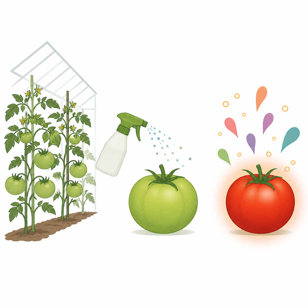Figure 1. Wie ein Hormonspray hilft, grüne Tomaten im Feld schneller rot werden zu lassen.