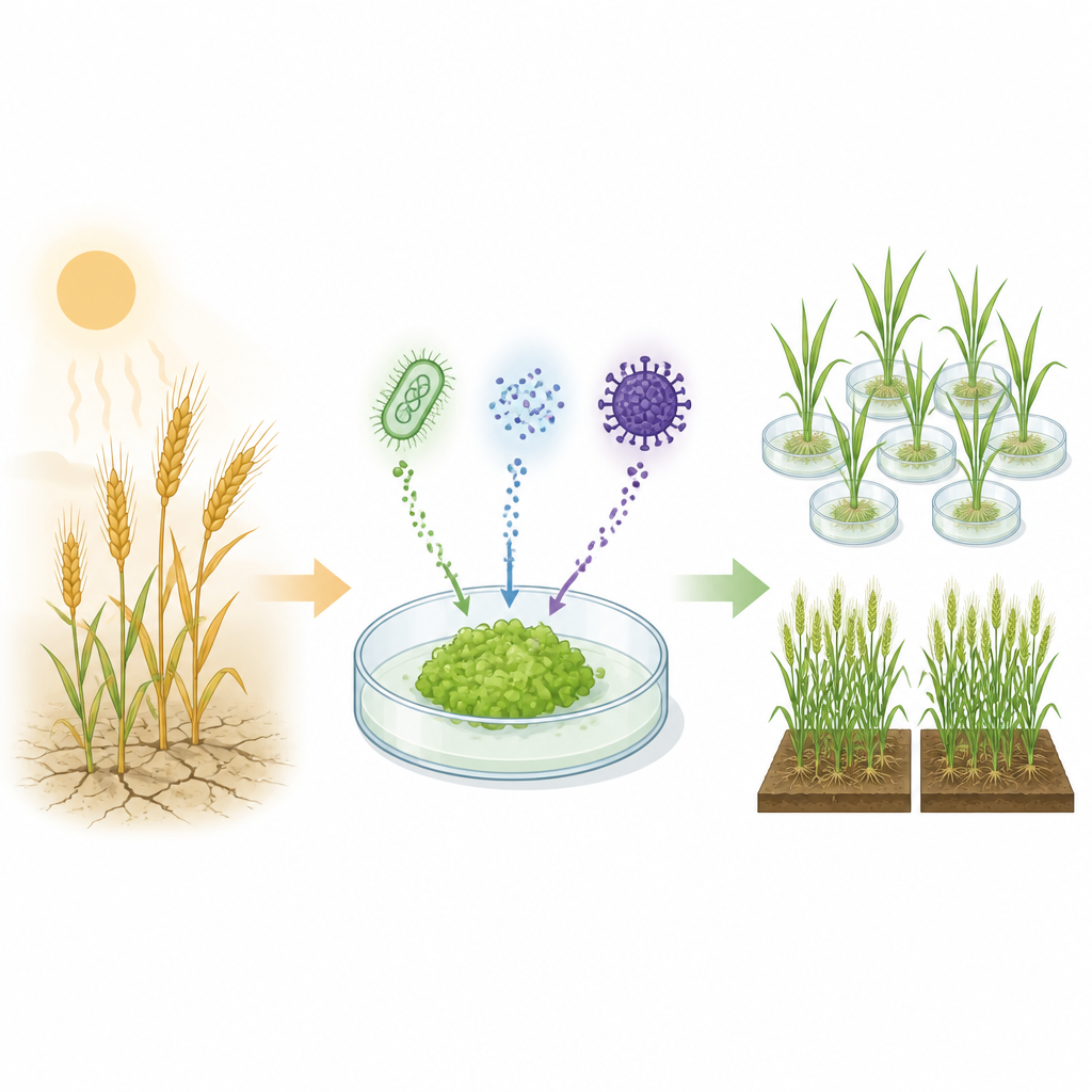 Figure 1. How improved lab methods help more wheat varieties accept genetic changes and regenerate into healthy plants.