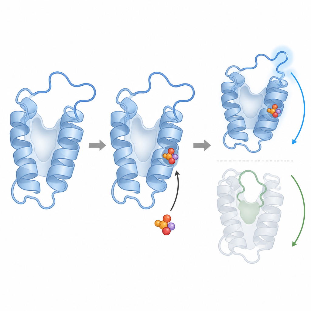 Figure 2. Kleines Molekül hält einen flexiblen Teil eines Enzyms offen und verhindert damit dessen Aktivität, die die Immunantwort dämpft.