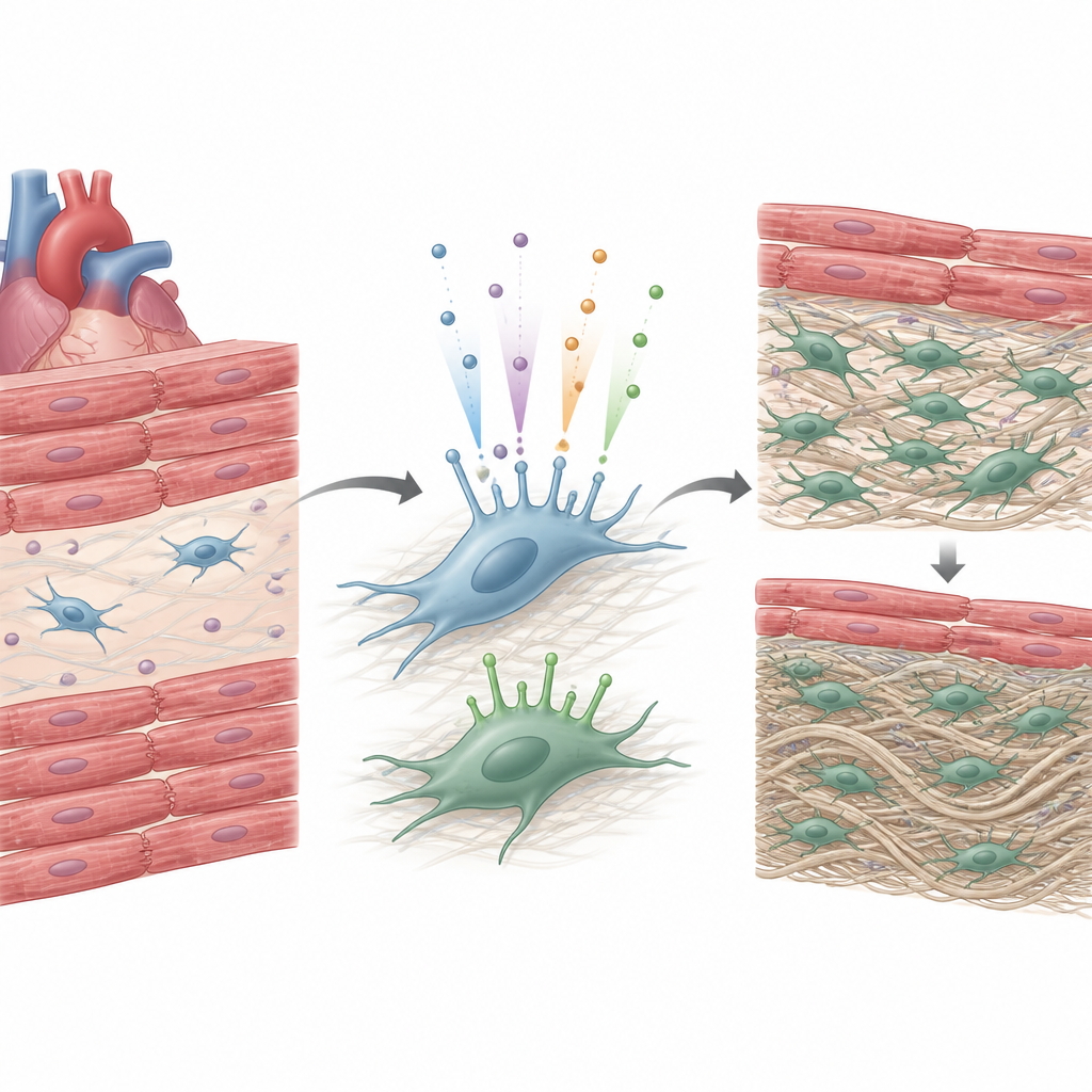 Figure 2. Come minuscoli cigli cellulari guidano le cellule di supporto cardiaco che possono passare da costruttori utili a promotori di tessuto cicatriziale rigido.