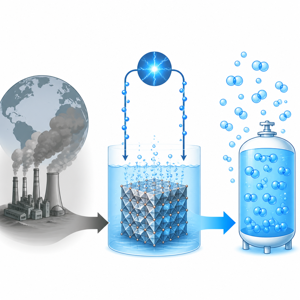 Figure 1. Cómo metales cristalinos especiales pueden acelerar la producción limpia de hidrógeno a partir del agua usando sus inusuales electrones superficiales.