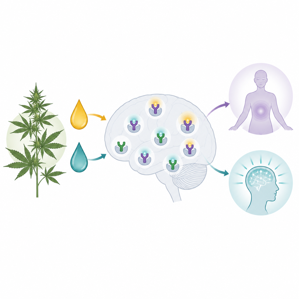 Figure 1. Wie eine Cannabisverbindung die psychischen Effekte von THC mildern kann, ohne dessen schmerzlindernde Wirkung zu verlieren.