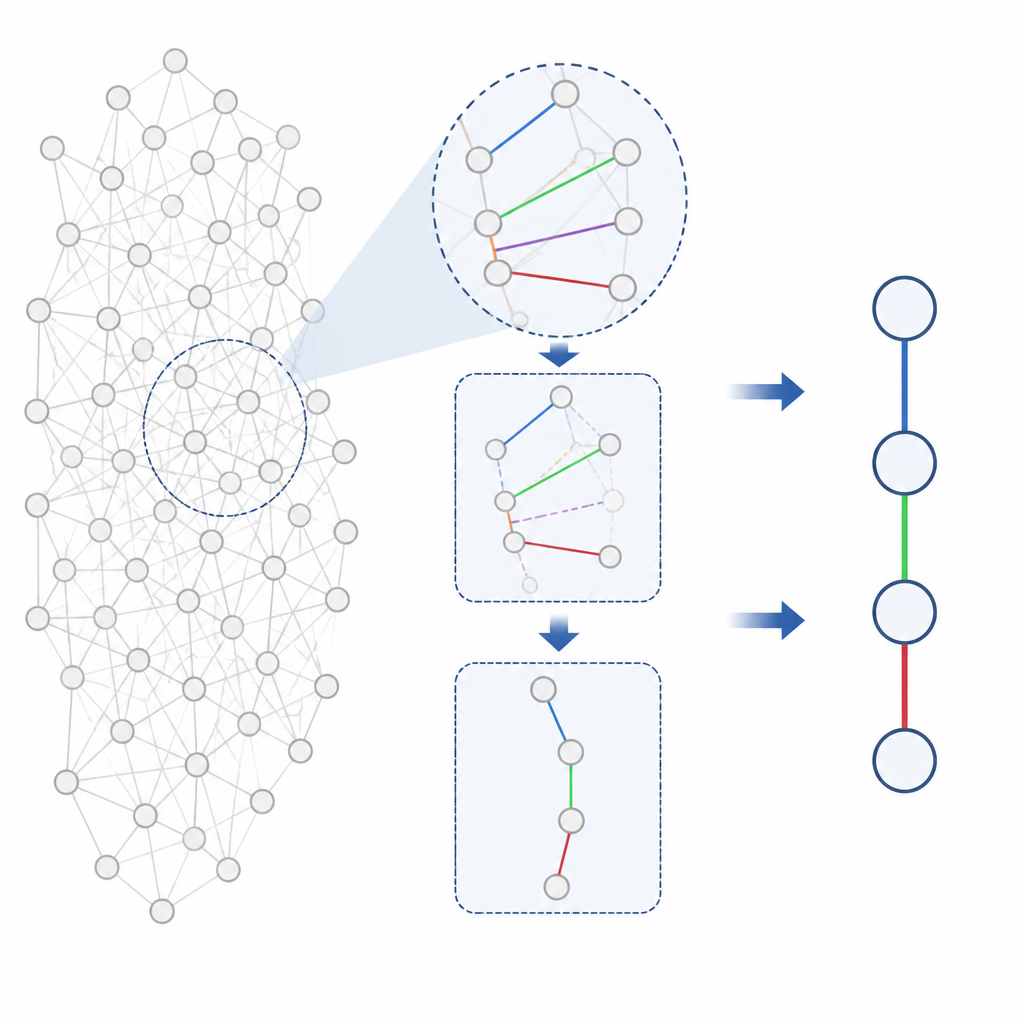 Figure 2. L’AI affina una rete complessa di possibili livelli atomici in un insieme più piccolo di energie confermate e coerenti.