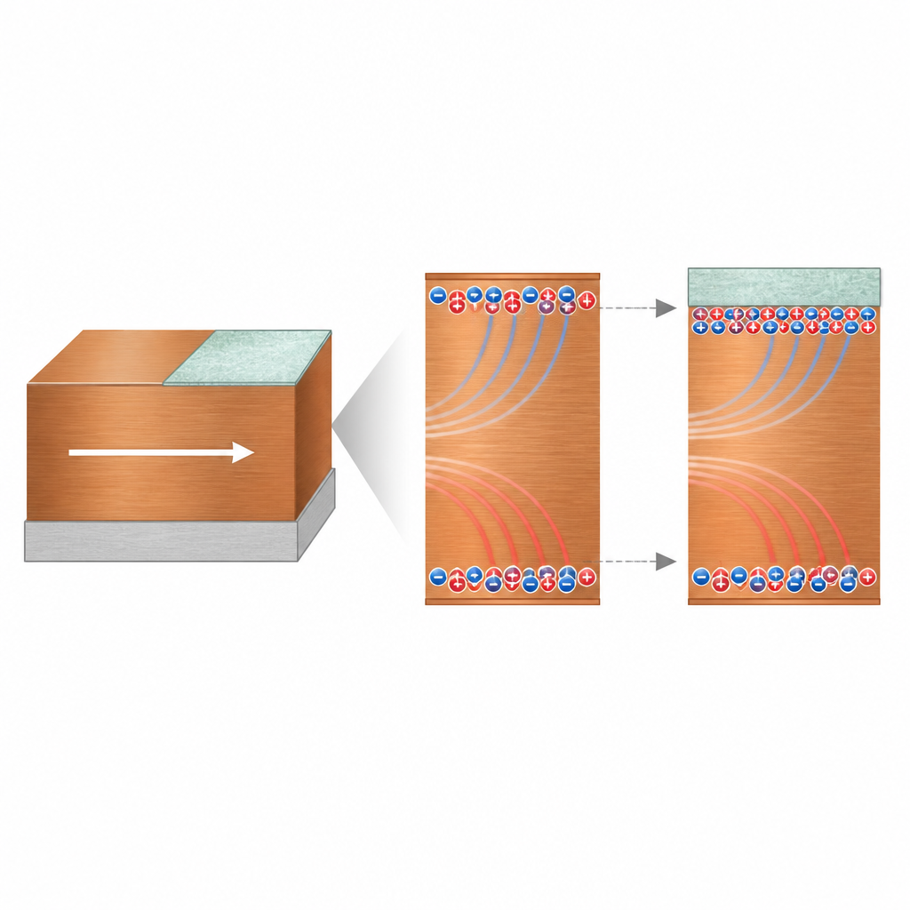 Figure 1. Как электрический ток в чистой и окисленной меди формирует крошечные орбитальные структуры, накапливающиеся на поверхностях и внутри металла.