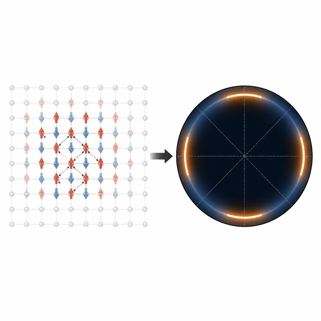 Figure 2. Come le fluttuazioni magnetiche a corto raggio negli strati di ossido di rame scolpiscono archi di Fermi e controllano il pseudogap.
