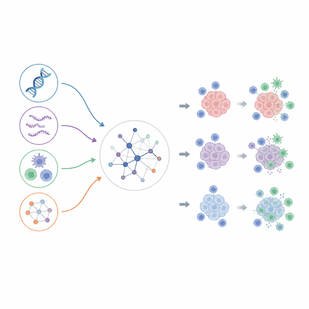 Figure 1. Utiliser de multiples couches de données patients en cancérologie pour trouver de nouvelles cibles immunitaires et les tester dans de véritables échantillons tumoraux.