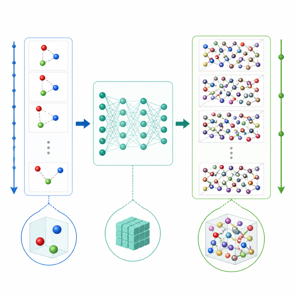 Figure 1. AI model fast-forwards atomic motion so we can watch longer molecular movies with less computing
