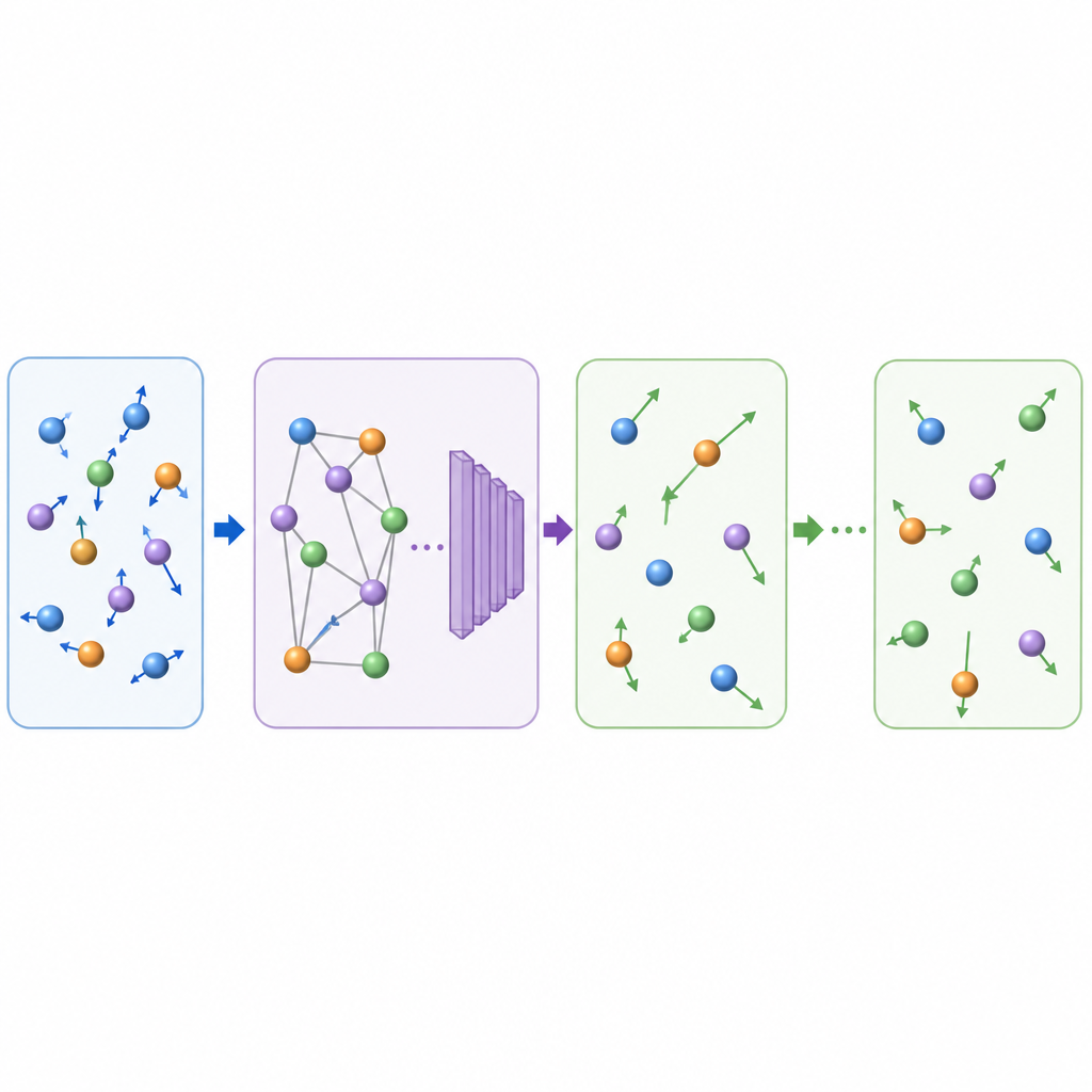 Figure 2. Neural network reads one atomic snapshot and directly predicts future positions and speeds in big time jumps