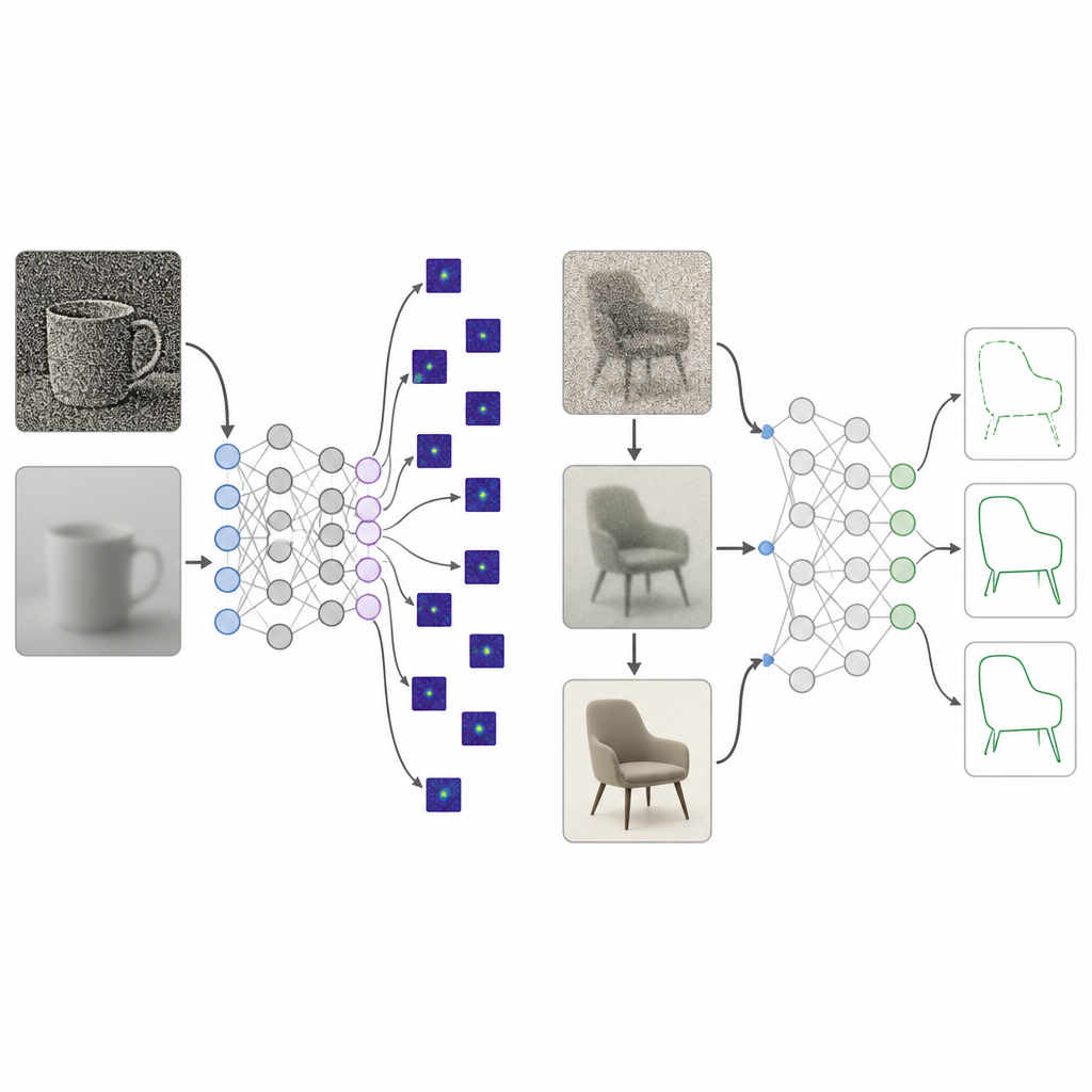 Figure 2. Immagini progressivamente più nitide guidano una rete AI dall’affidarsi alle texture al riconoscimento delle forme degli oggetti, resistendo a rumore e distorsioni.