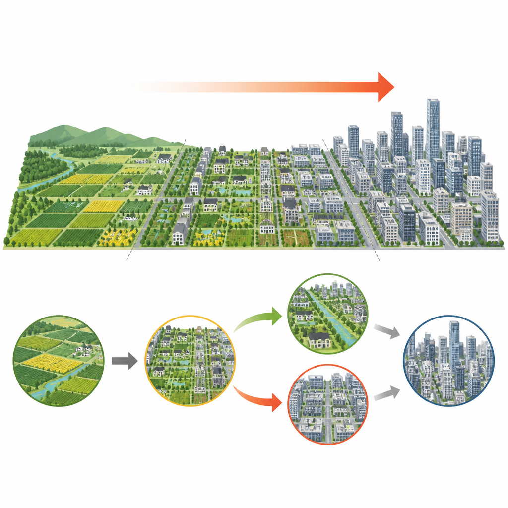Figure 1. How China’s city edges shift from farmland to mixed belts as urban growth reshapes access to nature.