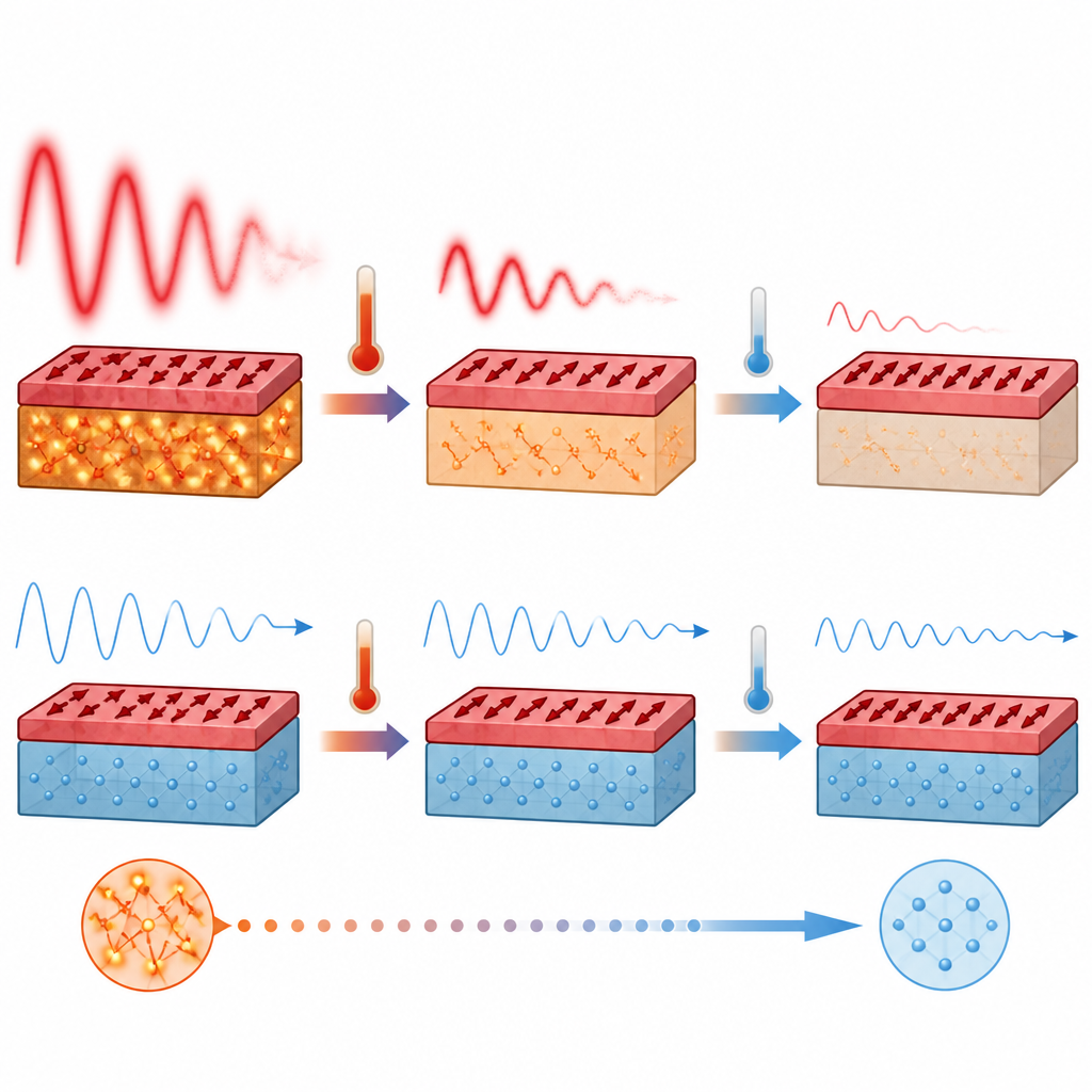 Figure 2. Comparando substratos ruidosos e silenciosos para mostrar como o novo cristal mantém as ondas magnéticas estáveis quando resfriadas.