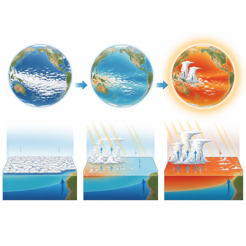 Figure 1. Come un raro schema di oceano e nuvole nel 2023 ha provocato un brusco aumento della temperatura superficiale globale.