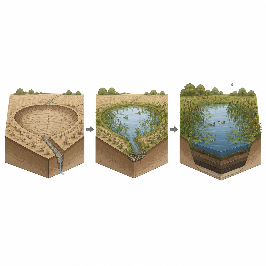 Figure 1. Il ripristino in acqua di zone umide agricole drenate ristabilisce lo stoccaggio a lungo termine del carbonio nei sedimenti nel corso di diverse decadi.