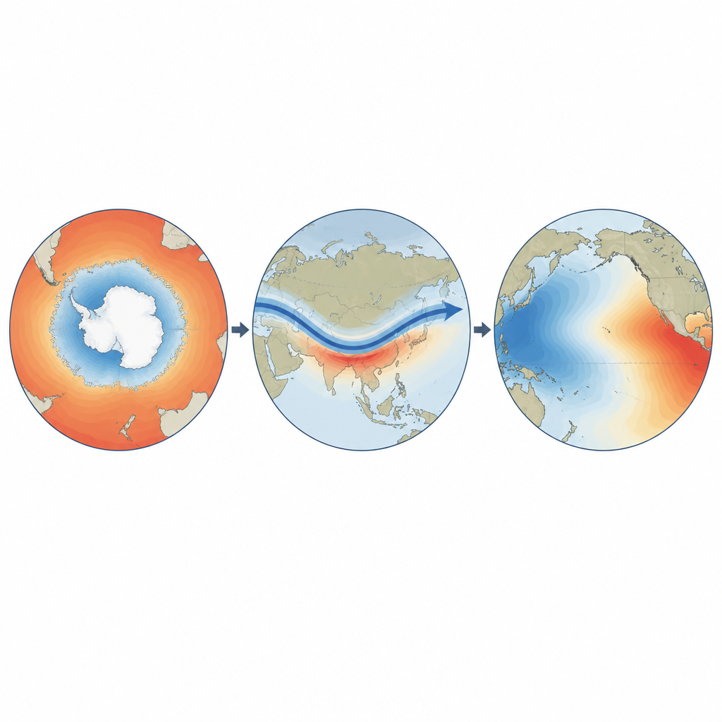 Figure 1. Come il restringimento del ghiaccio marino antartico rimodella lentamente le temperature oceaniche nel Pacifico