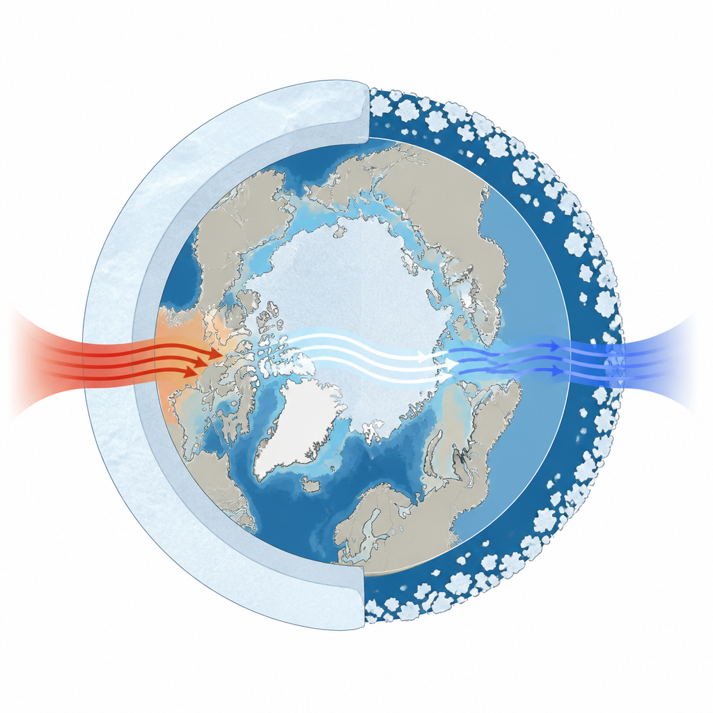 Figure 1. Cómo el retroceso del hielo marino y las plataformas someras convierten las aguas superficiales árticas en un hábitat pobre en nitrógeno.