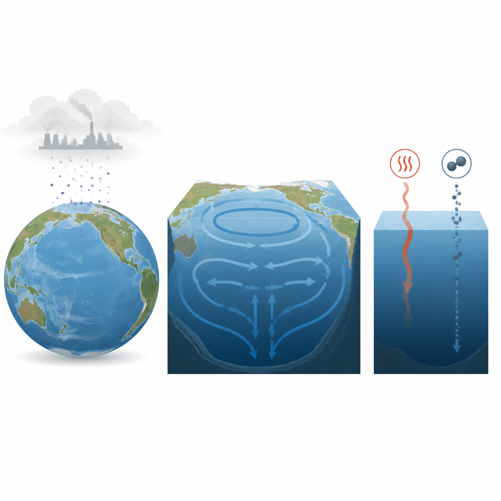 Figure 1. Human made radioactive traces show how the Pacific Ocean moves heat and carbon in a warming climate.