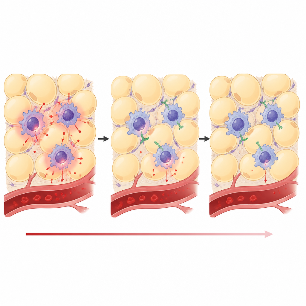 Figure 2. Bloccare un segnale immunitario specifico nel grasso addominale può ridurre l’attività infiammatoria delle cellule immunitarie locali.