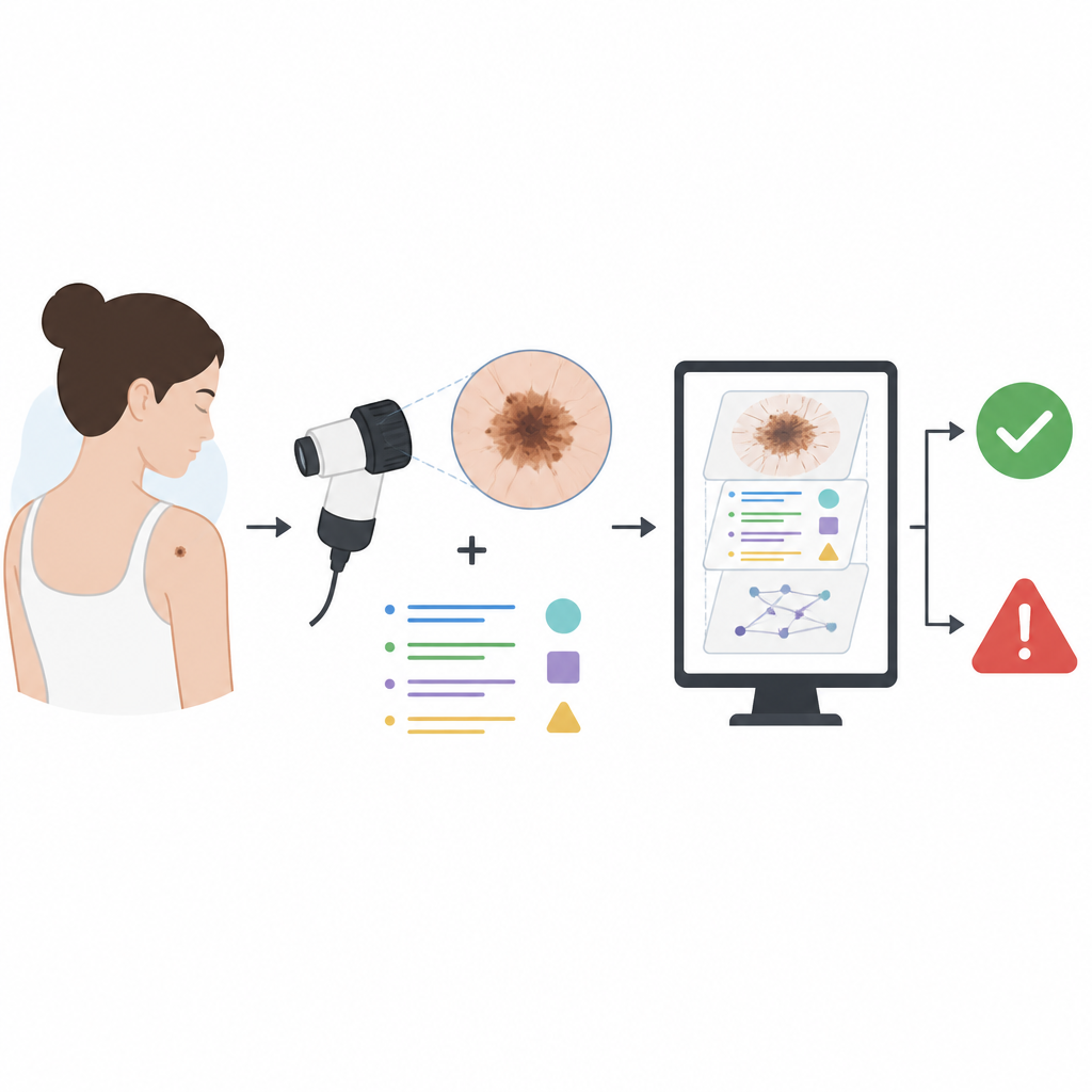 Figure 1. Come la combinazione di foto di nei con le note del medico può aiutare i computer a segnalare meglio le lesioni cutanee a rischio.
