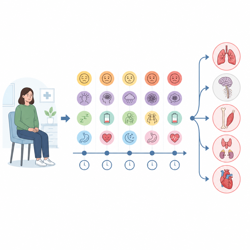 Figure 1. Von Überlebenden gemeldete Symptommuster können anzeigen, welche langfristigen Gesundheitsprobleme sich später verschlechtern könnten.