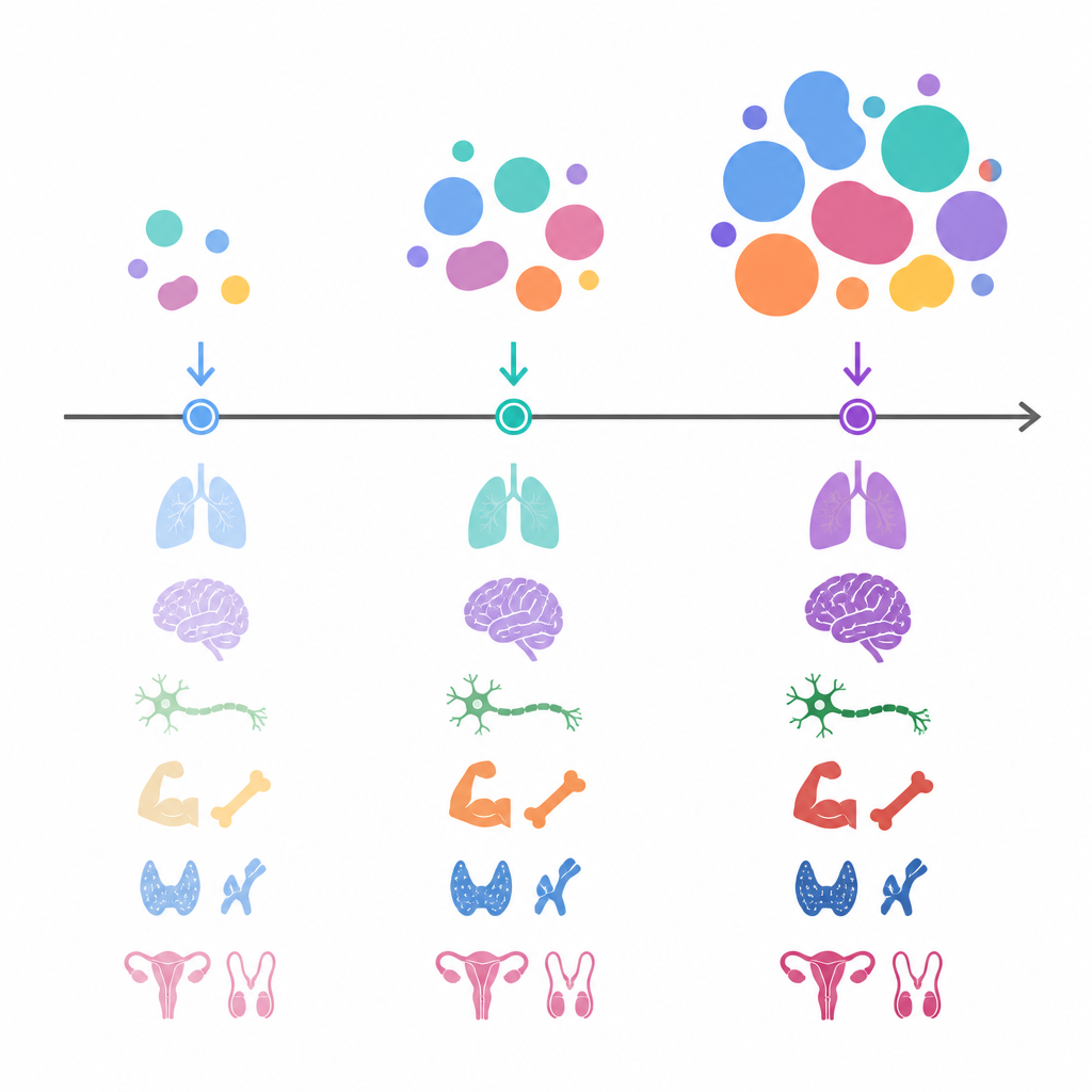 Figure 2. Steigende oder über längere Zeit anhaltend hohe körperliche und emotionale Symptome stehen in Zusammenhang mit einer Verschlechterung organspezifischer chronischer Erkrankungen.