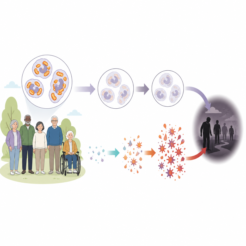 Figure 1. Wie alternde weiße Blutkörperchen und zunehmende Entzündung zusammen das Sterberisiko bei älteren Menschen erhöhen