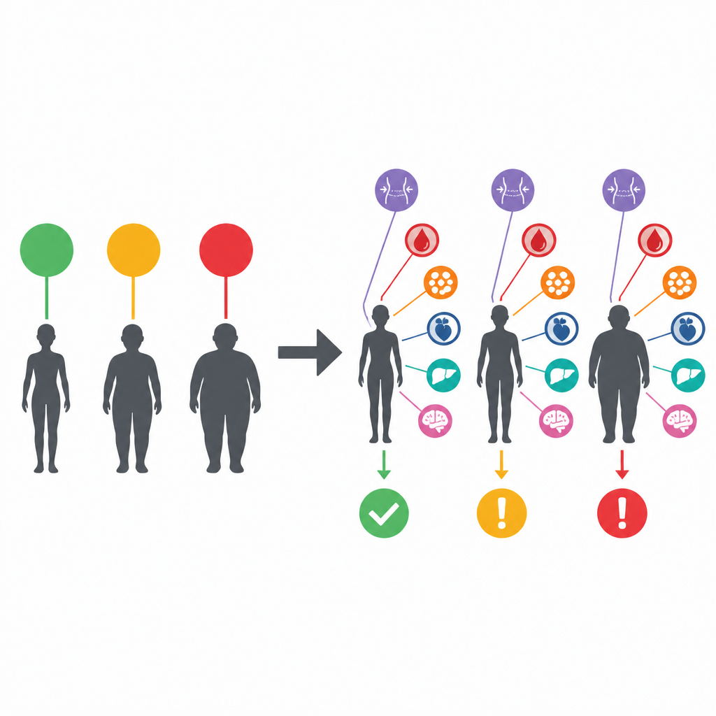 Figure 1. Come diverse definizioni di obesità modificano chi viene considerato a rischio di malattie cardiache e metaboliche.
