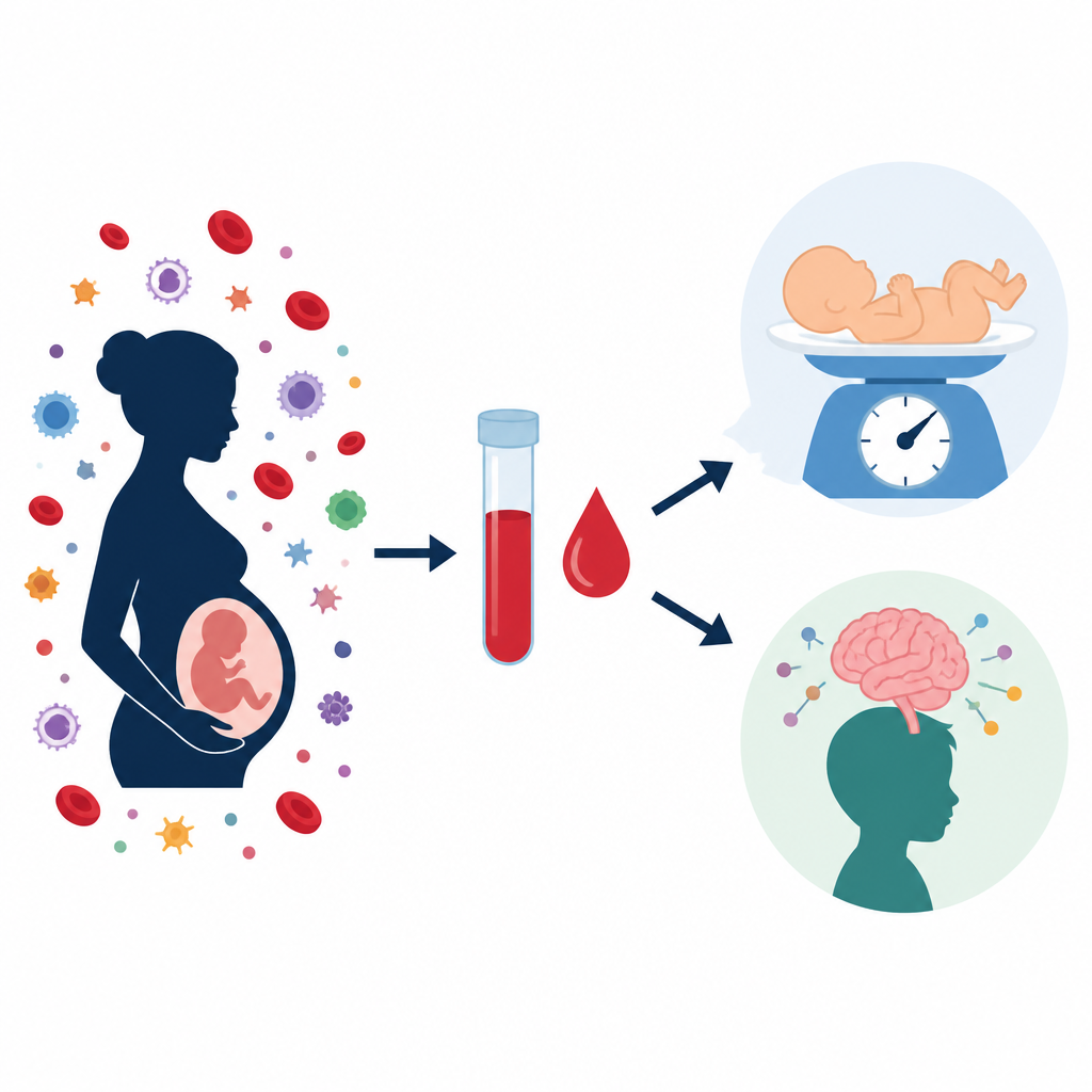 Figure 1. Come il profilo ematico materno all’inizio della gravidanza si relaziona alla taglia del neonato e alle abilità cognitive prescolari.