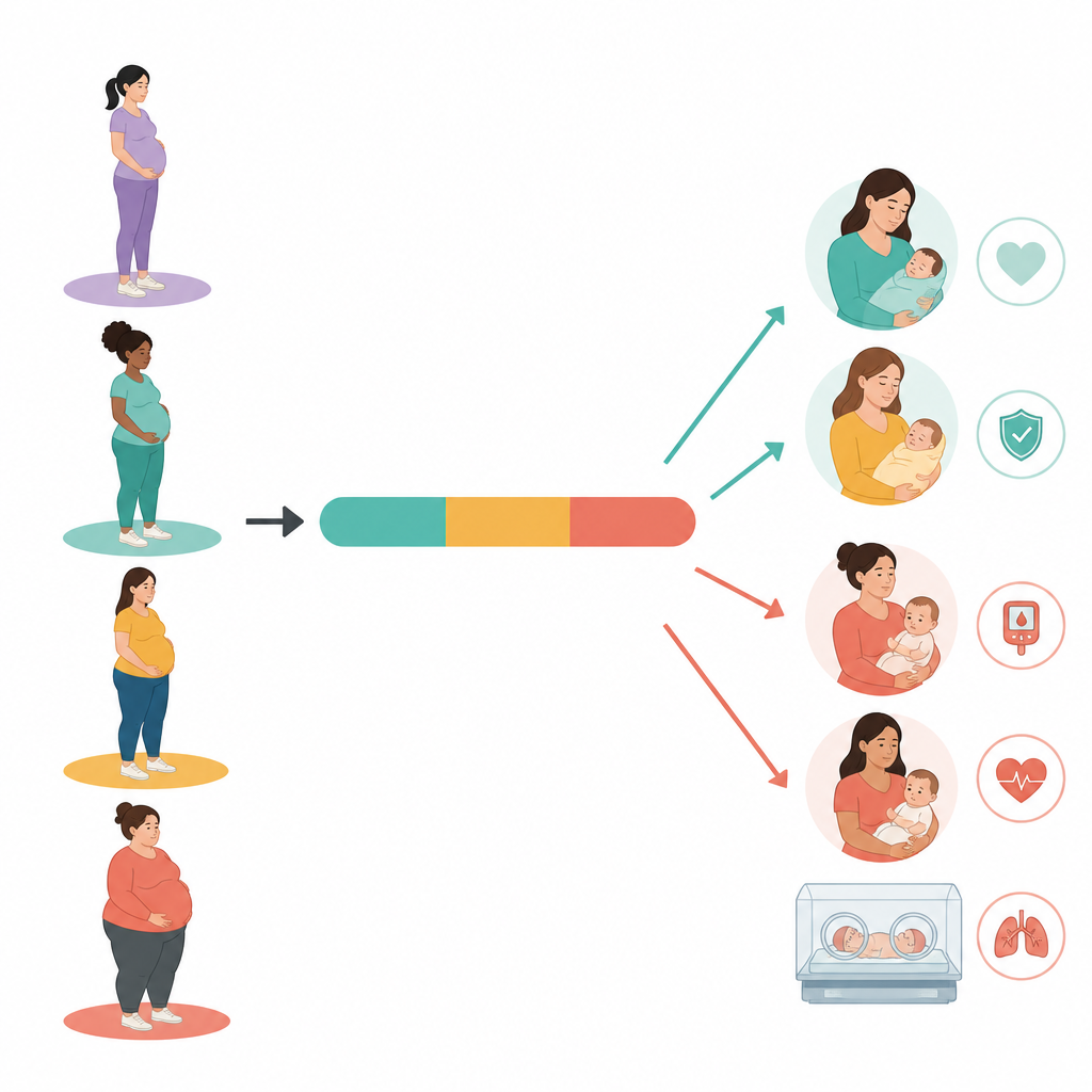 Figure 1. Come il peso di partenza e l'aumento di peso in gravidanza influenzano i rischi nelle gravidanze con diabete gestazionale.