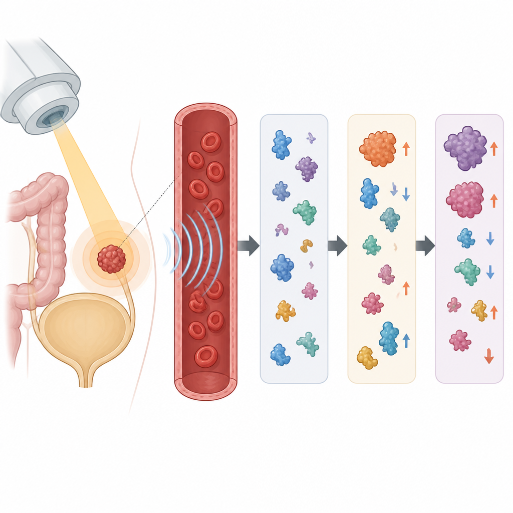 Figure 2. I primi spostamenti delle proteine nel sangue dopo la radioterapia suggeriscono futuri effetti collaterali su intestino e vescica.
