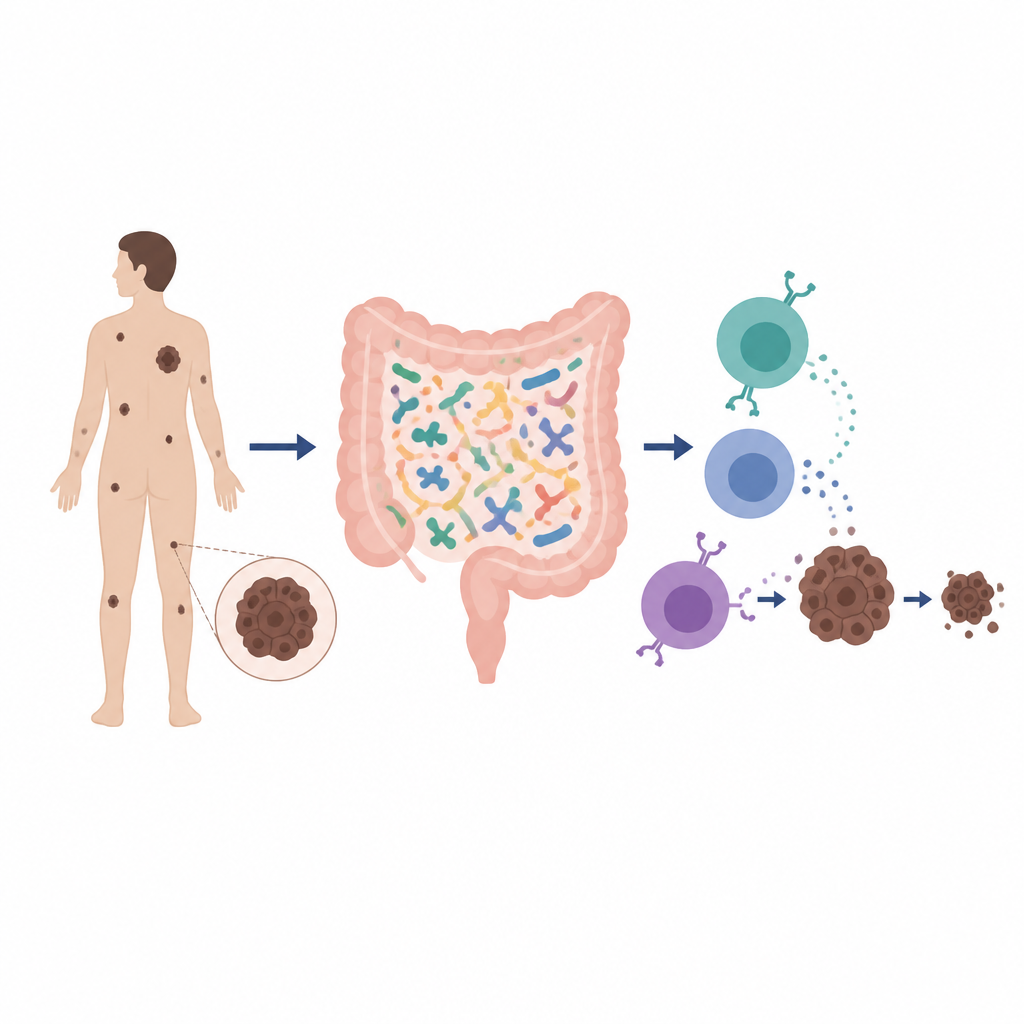 Figure 1. How gut bacteria communities influence which melanoma patients benefit from immune checkpoint immunotherapy