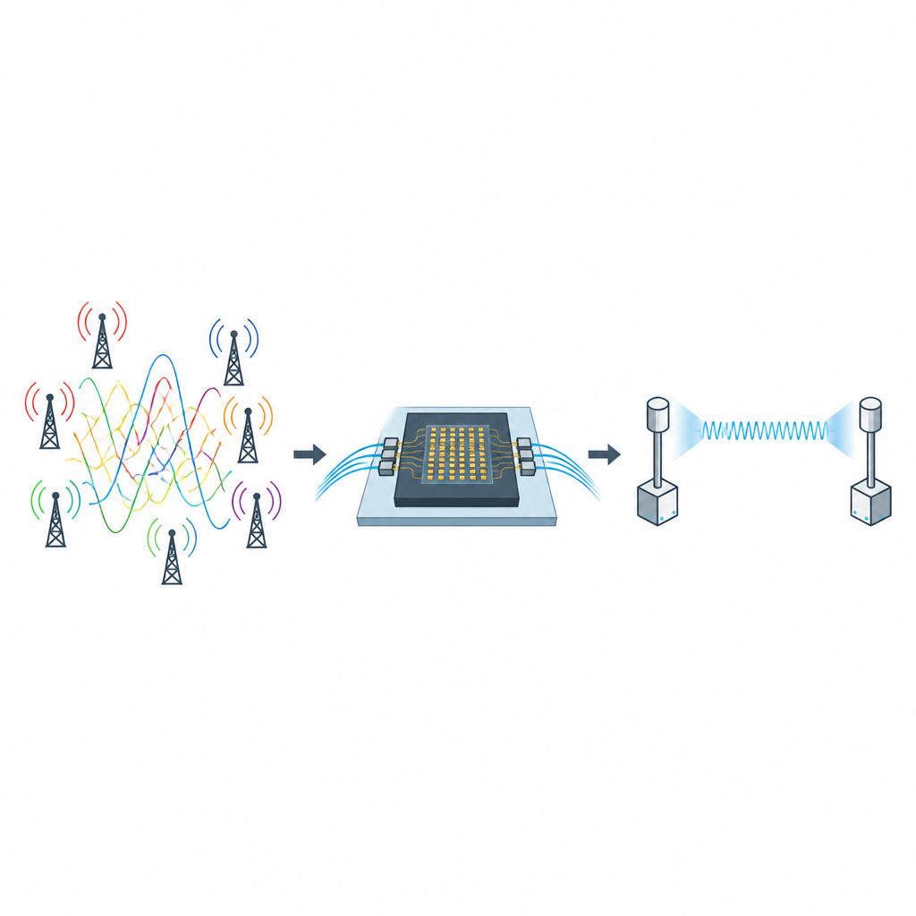 Figure 1. Tiny light based chip turns crowded airwaves into a clear ultra fast wireless bridge at higher frequencies.