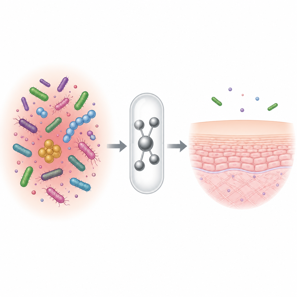Figure 1. Molécula a base de platino pasa de ser un fármaco tipo cáncer a un antibiótico seguro que elimina infecciones cutáneas persistentes.
