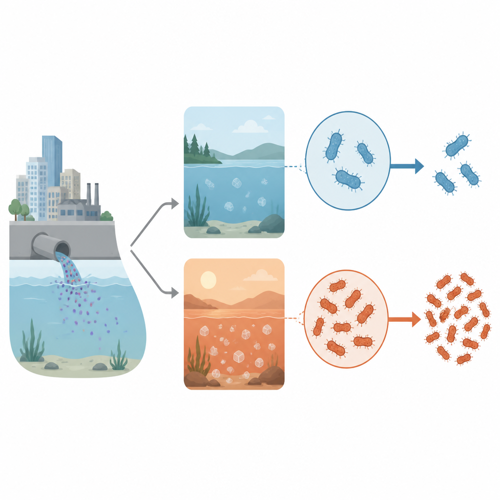 Figure 1. How saltier, warmer water helps bacteria better tolerate low levels of a common antibiotic.