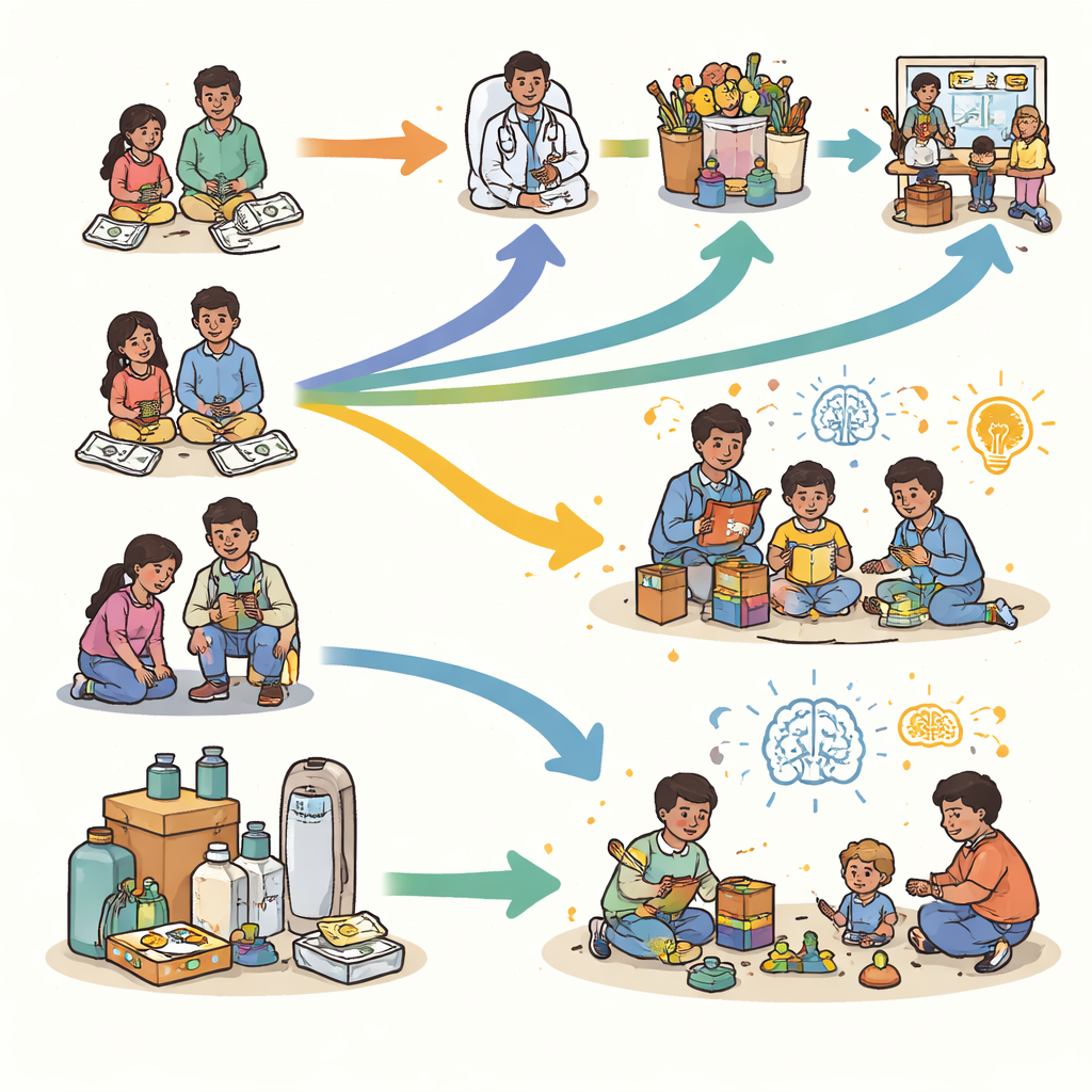 Figure 2. Hoe verschillende contante programma’s gezinnen richting gezondheid, voeding en spel sturen om de vaardigheden van kinderen te verbeteren.