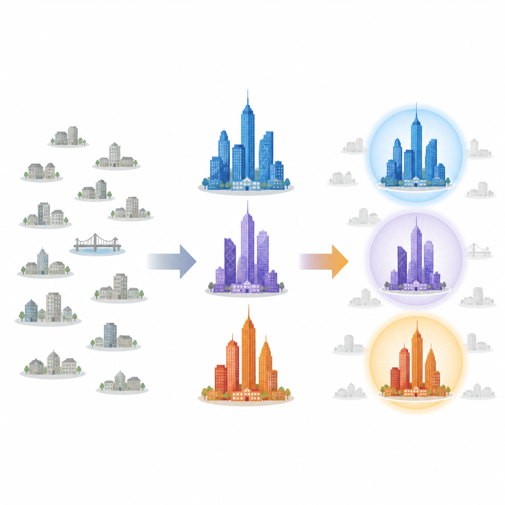 Figure 1. Come i lavori ben pagati nella finanza convogliano i redditi più alti in poche grandi città invece di distribuirli sull’intero paese.